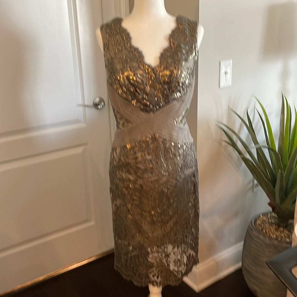 Tadashi Shoji Cocktail Dress Gown Bronze Sequin